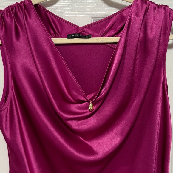 St. John Tops - ST. JOHN Women's Satin Fuchsia Pink Jewel Blouse Tank 38 Inch Bust